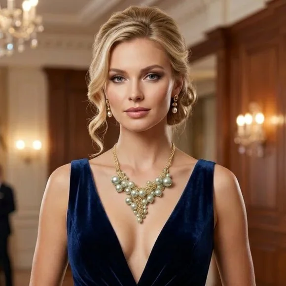 Ali khan Parisian green pearls and cluster necklace with crystal beads - Picture 1 of 10